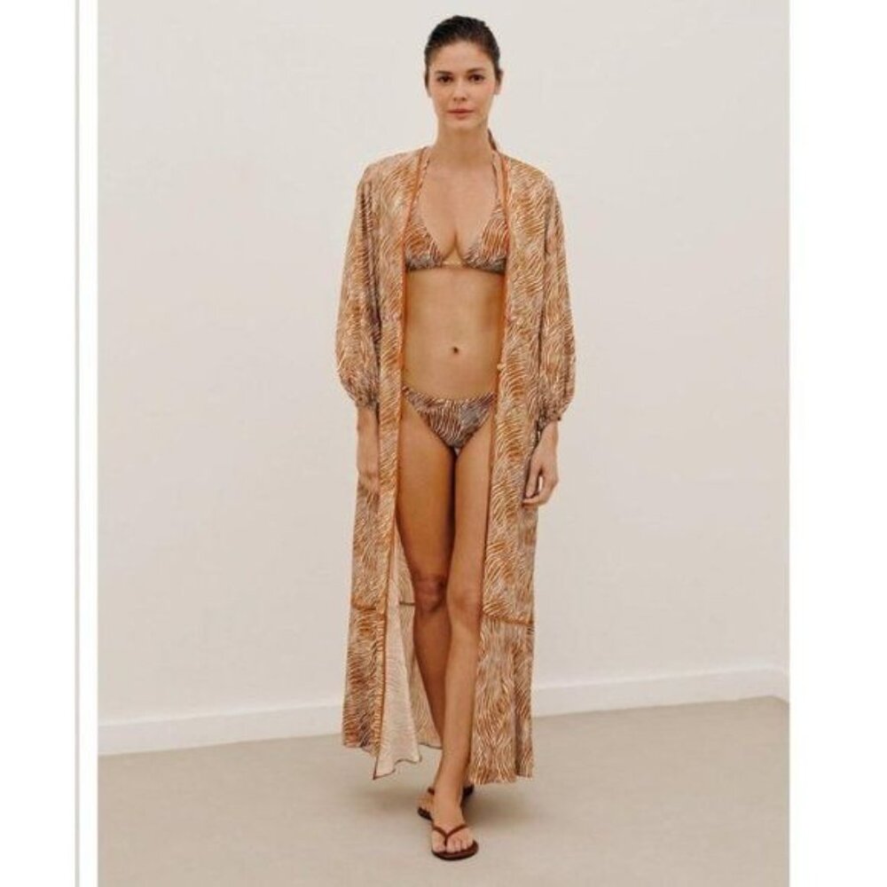 VIX Paula Hermanny Swim Cover Up S Maza Lia Kimono Dress Animal Print
